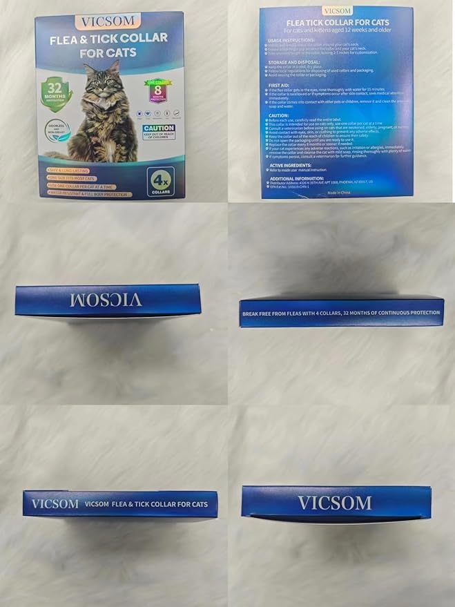 Flea Collar for Cats 4 Pack, 32 Months Flea and Tick Prevention for Cats Collar, Waterproof Cat Flea Collar, Natural Cat Flea and Tick Treatment Collar, Adjustable Flea Collar for Cat Kitten, Black