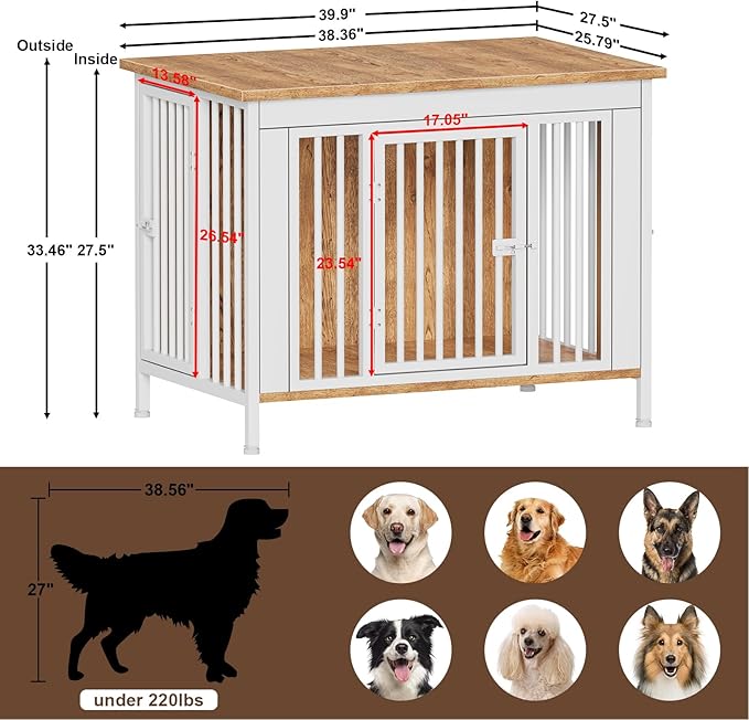 EasyCom Dog Crate Furniture for 1 or 2 Dogs, Heavy Duty Single/Double Dog Crates for Small/Medium/Large Dogs, Dog Kennel Furniture Indoor as TV Stand, Large Size 39.96" L(35-60 Pounds), White