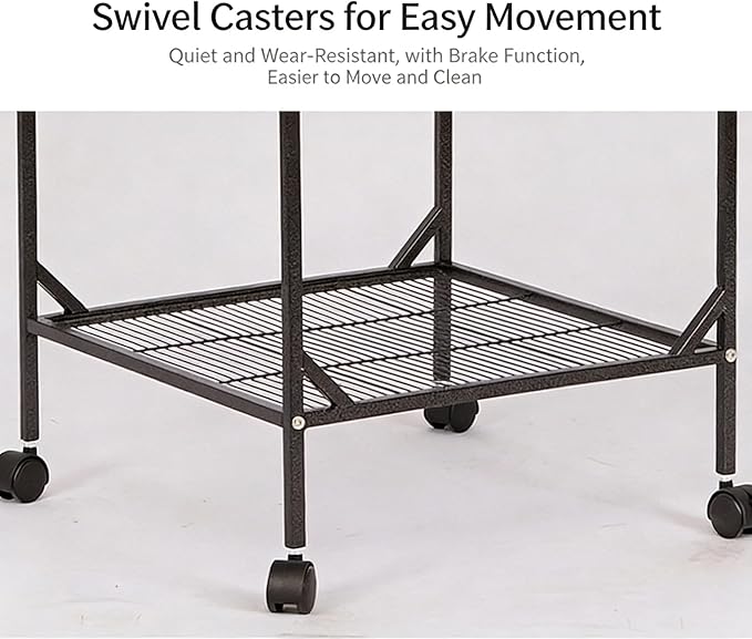 Bird Cage with Stand Rolling Wheels 18x18x54 Inch for Medium Small Birds, Open Top Metal Cockatiel Parrot Cage with Removable Tray Storage Shelf for Parakeets Lovebirds Finches (Black)