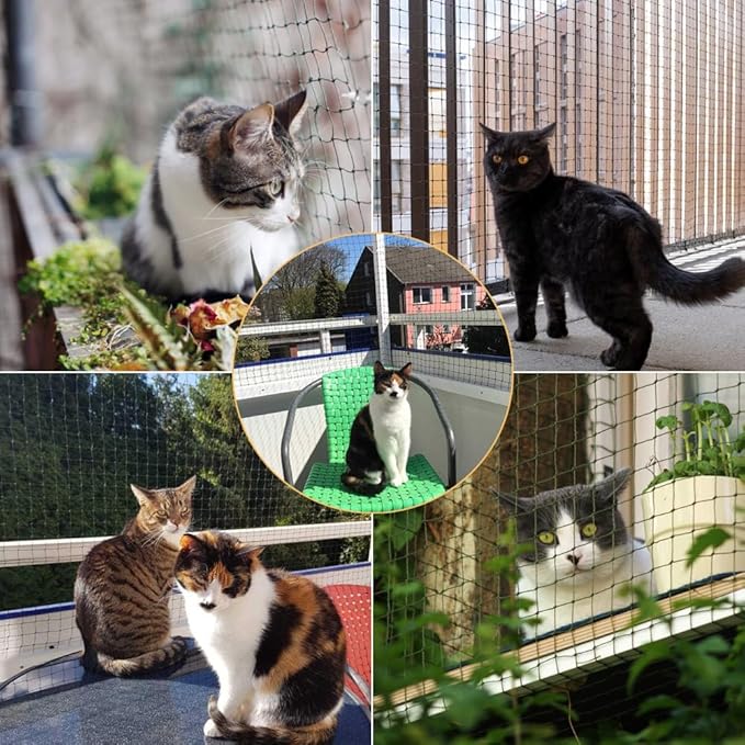 10x26 ft Cat Netting Balcony, No Steel Wire, Anti-Fall Safety Net for Cats – Pet Balcony Screen, Catio Netting, Cat Fence Barrier for Apartment Balconies, Windows, Stair, Decks, Patios