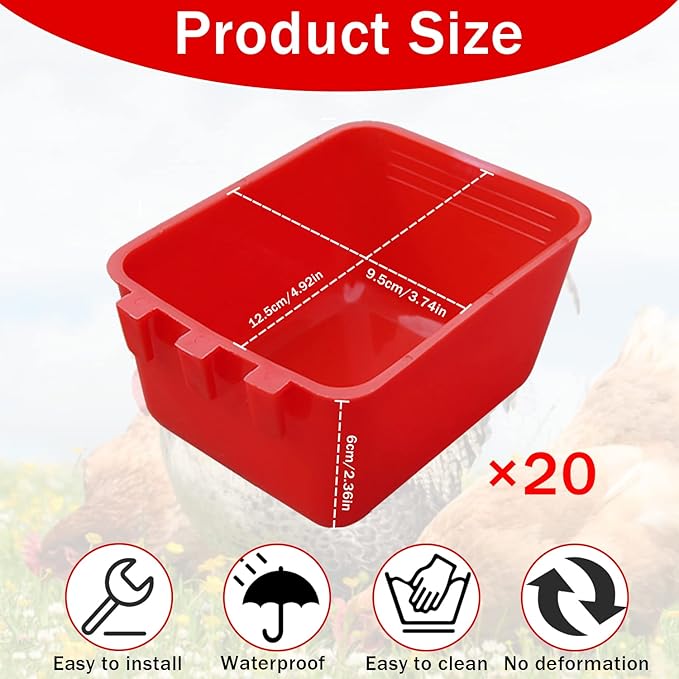 20 Pcs Chicken Coop Feeder Water Cup,16 oz Cage Cups Chicken Feeder Waterer, Cage Cups Birds Hanging Feeders, Chicken Feeder Water Bowl for Parakeet Poultry Pigeon Bunny Wire Cage (Red)