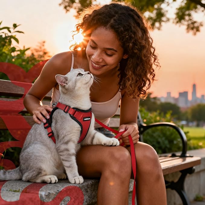 rabbitgoo Cat Harness and Leash for Walking, Escape Proof Soft Adjustable Vest Harnesses for Cats, Easy Control Breathable Reflective Strips Jacket, Red, XXS