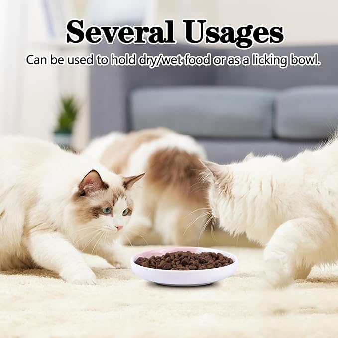 Cat Food Dishes Set, Healthy Ceramic Pet Food and Water Bowl for Indoor Cat, Puppies, Anti Whiskers Fatigue, Shallow Bowls for Wet Food Plate, Dishwasher Safe, 5 Pcak