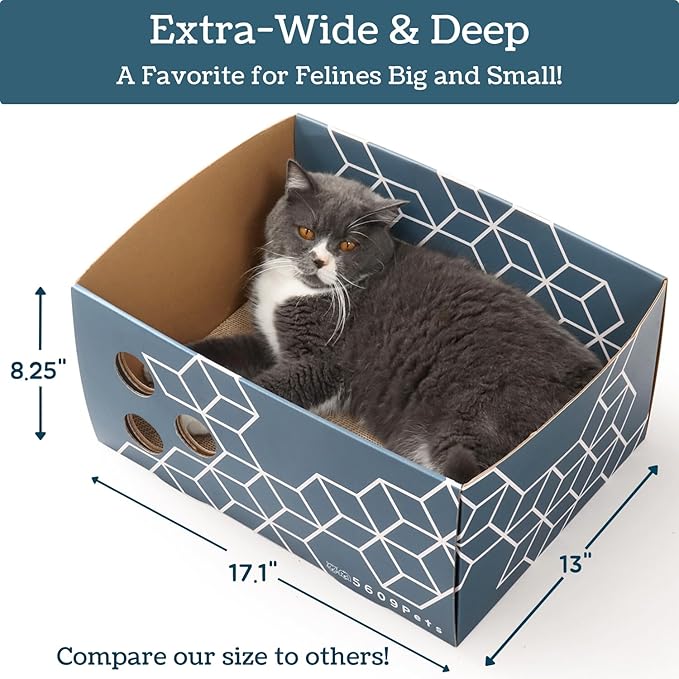 Extra Large Cardboard Cat Scratcher with 3 Refillable Double-Sided Scratch Pads, No‑Mess Cat Scratching Box for Indoor Cats
