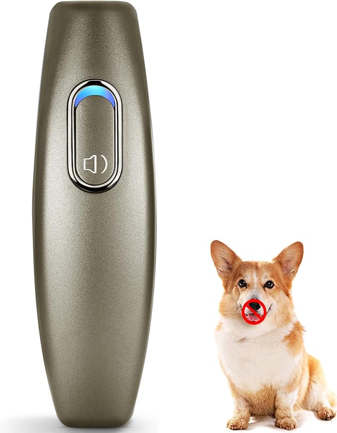 Ultrasonic Dog Barking Deterrent, 2 in 1 Dog Training and Bark Control Device, Anti-Barking Device, Dog Silencer, Ultrasonic Dog Whistle, Indoor&Outdoor, up to 16.4 Ft Large Control Range(Brown)