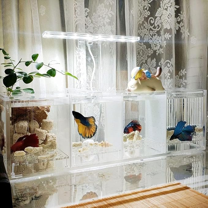 Acrylic LED Aquarium, Professional Betta Fish Tank, Transparent Aquarium Starter Kits, Ultra Clear Acrylic Fish Bowl, Rimless Desktop Betta Fish Tank,4 Rooms