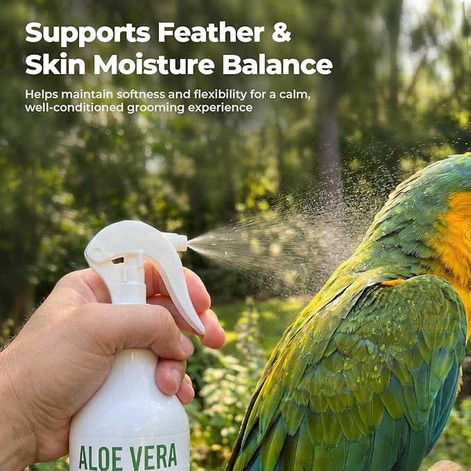 Aloe Vera Spray Bird, Bird Bath Mist for Parrots, Cockatiels, Conures & Finches, Helps Ease Dry Itchy Skin, Moisturizes Feathers, Supports Molting Comfort, Odor-Free, 8.5 fl oz (251 mL)