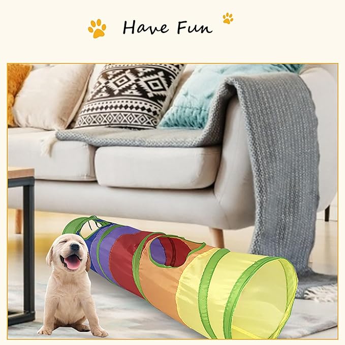 Cat Tunnel for Indoor Cats Interactive, Rabbit Tunnel Toys, Pet Toys Play Tunnels for Cats Kittens Rabbits Puppies Crinkle Pop Up Rainbow 45"