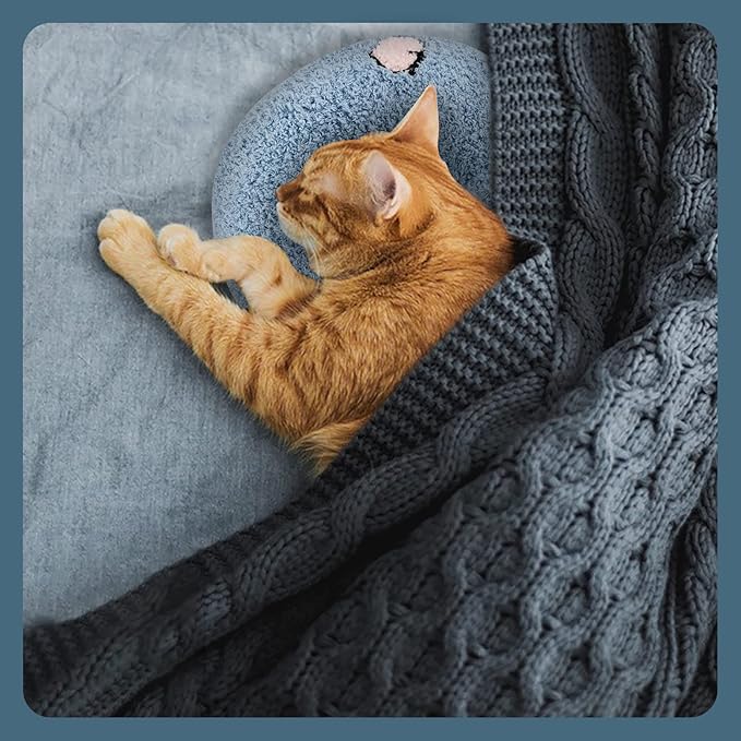 Andiker Pillows for Cats, U Shape Soft Fluffy Cat Pillow for Cat to Lay On Cats Bed Pillow Ultra Soft Pet Pillow for Cat Fluffy Cat Pillows for Indoor Cats and Puppies to Improve Sleep Quality(Blue)