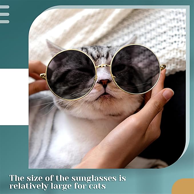 Dog Sunglasses Retro Pet Glasses Doll Glasses Classic Round Dog Glasses Metal Cat Puppy Eye Wear Hippie Costumes for Cats and Dogs, Photos Props Cosplay Party Costume (Gold, Black,Modern Style)