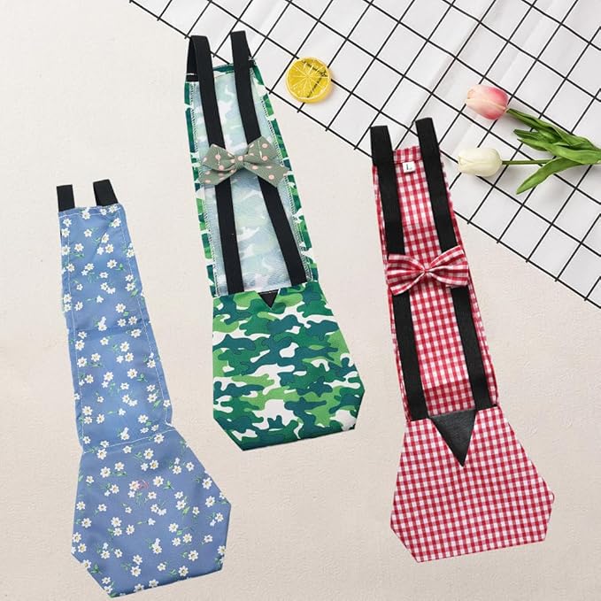 CREATCABIN 3Pcs 3 Styles Indoor Chicken Diaper Pet Duck Diapers Polyester Washable Waterproof Adjustable Reusable Ducking Clothes with Bow Tie for Real Chickens Birds Accessories 15.35 x 5.9 Inch