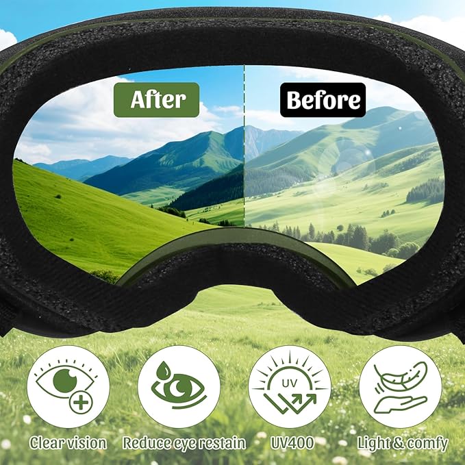 Dog Goggles for Large Dogs, Dog Sunglasses for Eyes Protection, UV Protection for Medium/Large Pet Outdoor, Windproof Anti-Fog Snowproof, Green Box