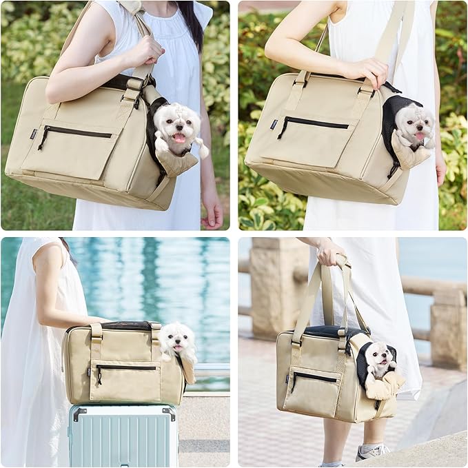 Upgraded Dog Purse Carrier for Small Dogs, Versatile Pet Bag with a Big Pocket, Breathable Mesh & Comfortable Strap, Pet Purse Carrier for Regular Outings, Travel, and Vet Visits (up to 9lbs)