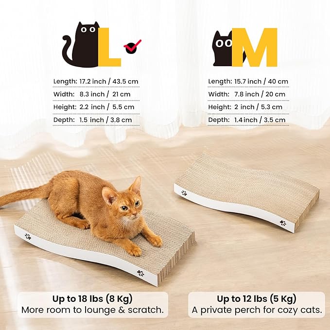 Cat Scratcher, Durable Scratch Pad, Corrugated Cardboard Scratching Board for Indoor Cats, Heavy Duty, Double-Sided Usability, Recyclable, with Catnip, Large, 1 Pack