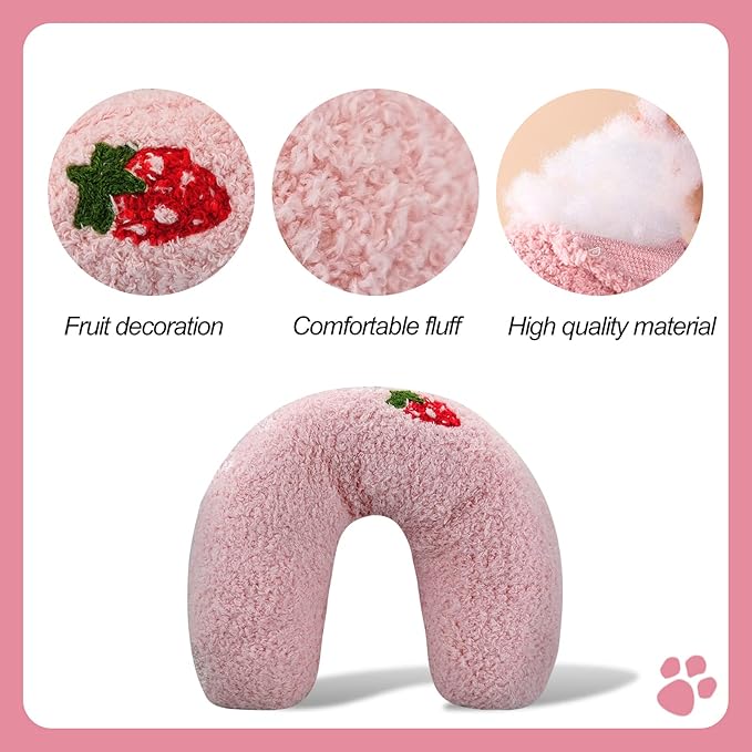 Andiker Pillows for Cats, U Shape Soft Fluffy Kitten Pillow to Lay On Cat Bed Pillow Ultra Soft Pet Pillow for Cat Fluffy Cats Pillows for Indoor Cats and Puppies to Improve Sleep Quality(Pink)