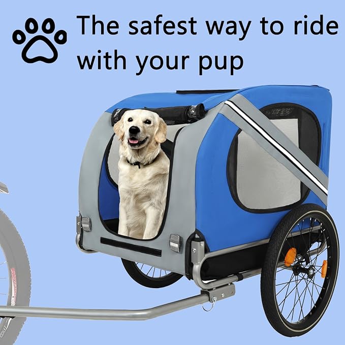 Large Dog Bike Trailer, All-Terrain Pet Carrier, Cargo Carrier, Durable Steel Frame for Travel, Cycling, Outdoor Adventures