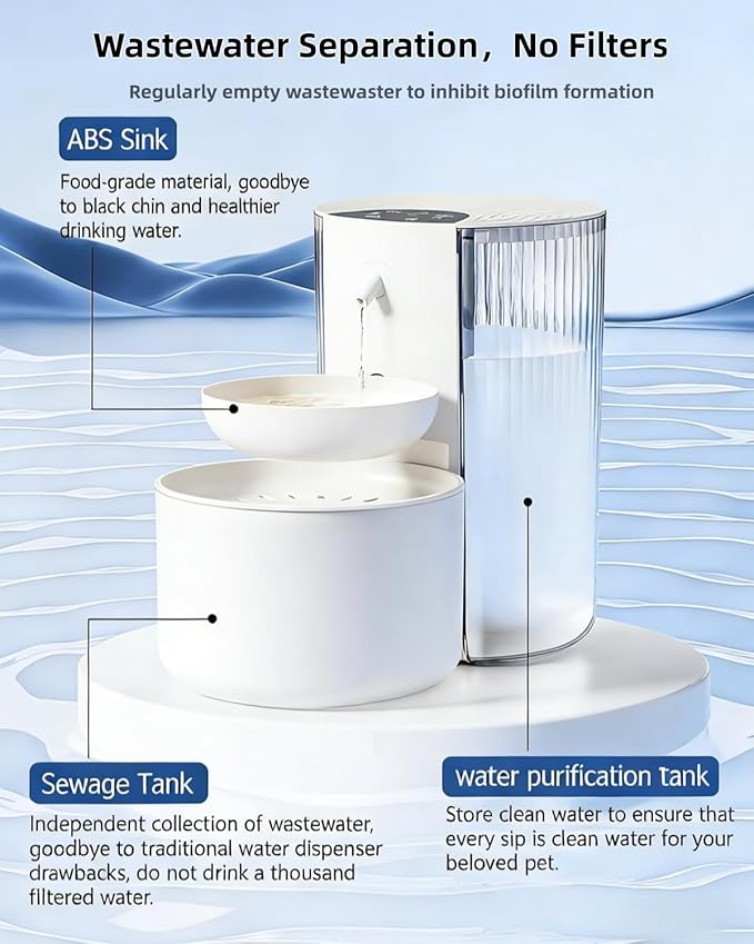 Wireless Cat Water Fountain Cordless No Filters, 3.5L Automatic Wastewater Separation Pet Water Fountains for Cats Indoor, Quiet Cat Dog Water Dispenser Rechargeable Kitty Drinking Fountains for Pets