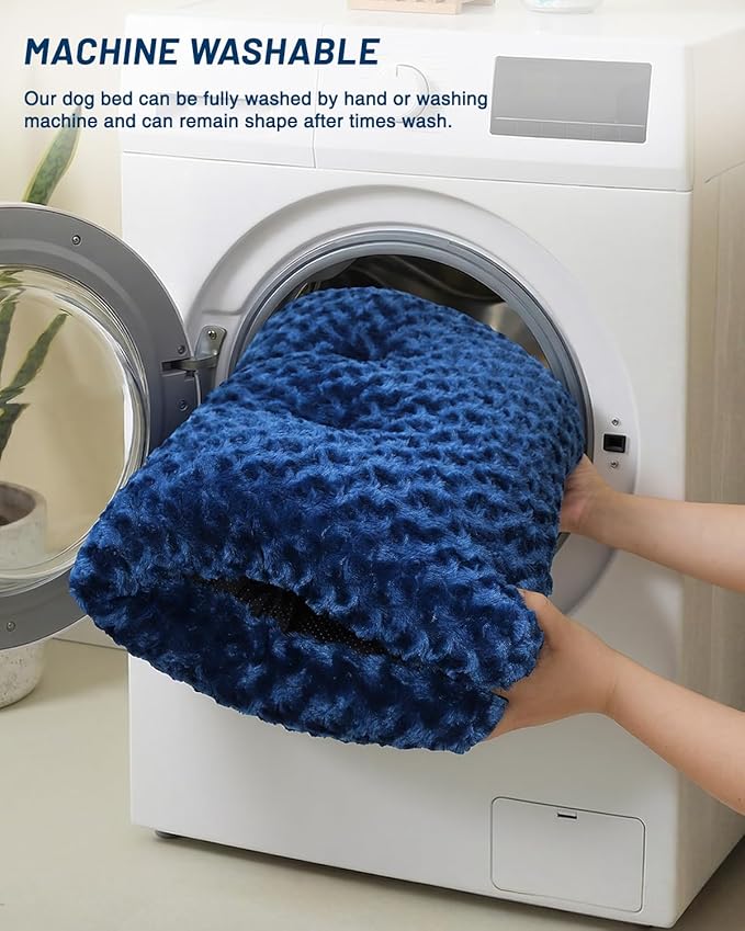 KSIIA Washable Dog Bed Comfy Dog Crate Pad Deluxe Plush Pet Bed Non-Slip Kennel Pad for Large Dogs, 35" x 23", Blue