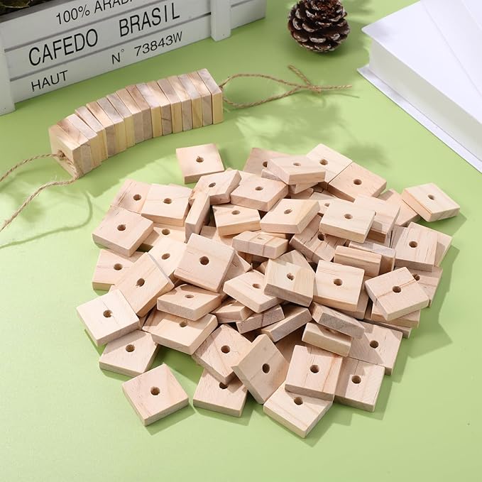 Housoutil Parrots Wooden Blocks, 100PCS Bird Toys, DIY Parrot Bite Wood Chips, Birds Cage Chewing Playing Training Toy for Cockatoos, Macaws, African Grey and Small Medium