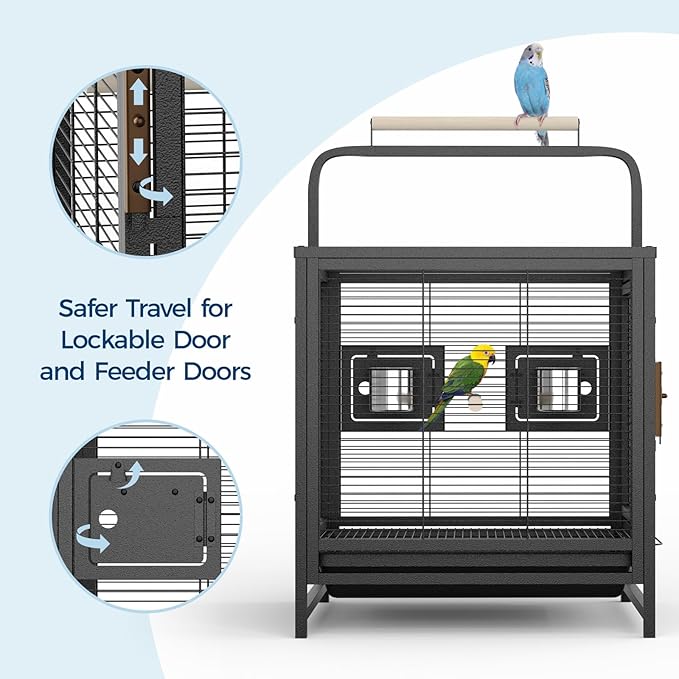GarveeHome Bird Cage, 25in Parakeet Cage, Bird Travel Carrier for Parakeets, Canaries, Lovebirds, Small Quaker, Cockatiels, Budgie, Green Cheek