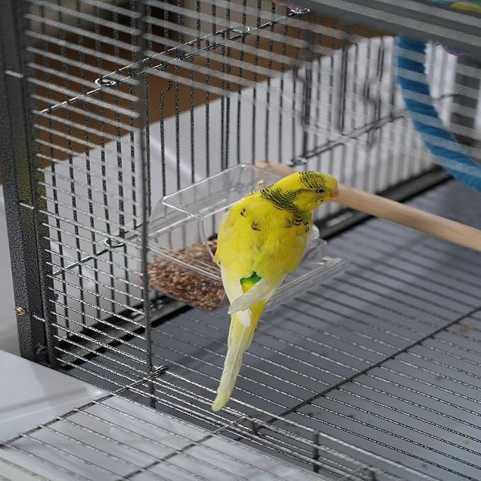 Spacious Metal Bird Cage with Pull-Out Tray, Carry Handles, Transparent Cups, Wooden Perches, Easy to Clean Bird Cage for Parakeets, Canaries, Cockatiels, Lovebirds, Conures, Budgies, 45x45x60cm