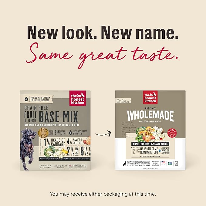 The Honest Kitchen Human Grade Wholemade™ Dehydrated Grain Free Fruit & Veggie Base Mix Dog Food (Just Add Protein), 3 lb Box