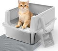 Stainless Steel Cat Litter Box with Lid, High-Sided Metal Litter Pan for Small Cats, Kitty Litter Box, Non-Stick & Odor-Resistant, Anti-Urine Leakage, Easy to Clean, Scoop Included