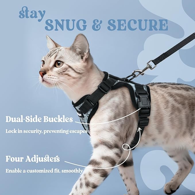 rabbitgoo Cat Harness and Leash for Walking, Escape Proof Soft Adjustable Vest Harnesses for Cats, Easy Control Breathable Reflective Strips Jacket, Doodle Gray,XS
