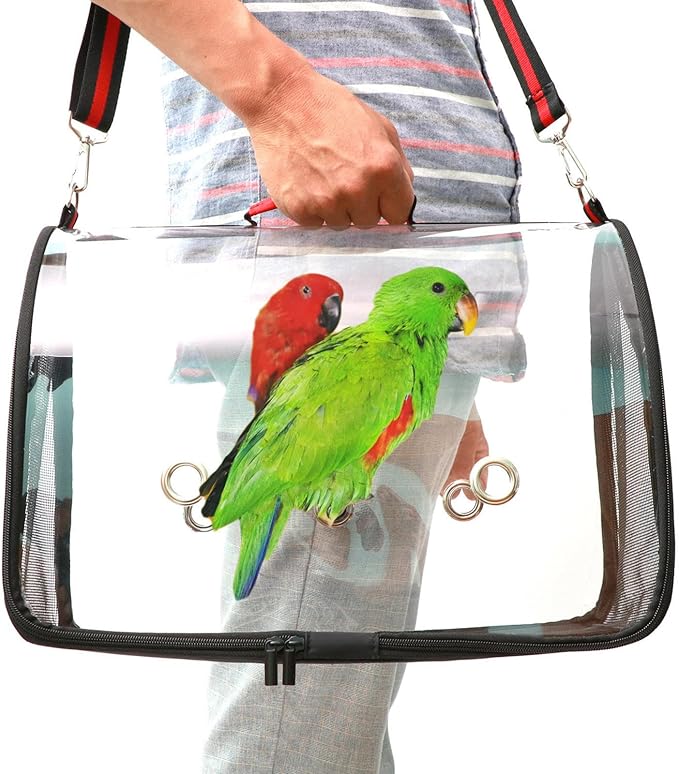 VIDECOR Pet Birds Bag, Lightweight Bird Carrier PVC Transparent Travel Cage Foldable Ventilation Pet Bird Travel Backpack Breathable Bird Travel Cage Portable Travel Bird Cage,B