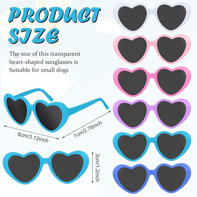 6 Pcs Pet Heart Sunglasses Summer Cute Pet Dog Sunglasses Retro Small Cat Glasses Photos Props Dolls Glasses Puppy Party Decor for Small Dogs Cat Accessories(Pastel Colors Set)