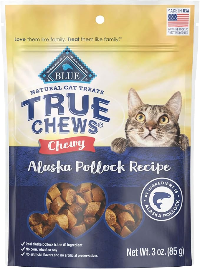 Blue Buffalo True Chews Natural Chewy Cat Treats, Made in The USA, Alaska Pollock Recipe, 3-oz. Resealable Bag