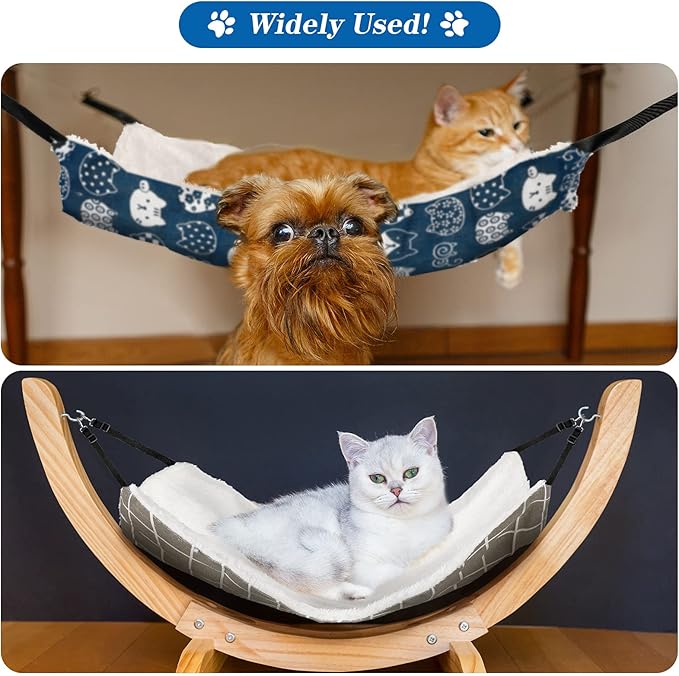 Jetec 2 Pack Cat Hammock for Cage, Catio Accessories Reversible Soft Cats Bed with Adjustable Straps and Hooks Double-Sided Linen and Fleece Hanging Hammock for Cats, Kitten(Cat and Plaid,L)