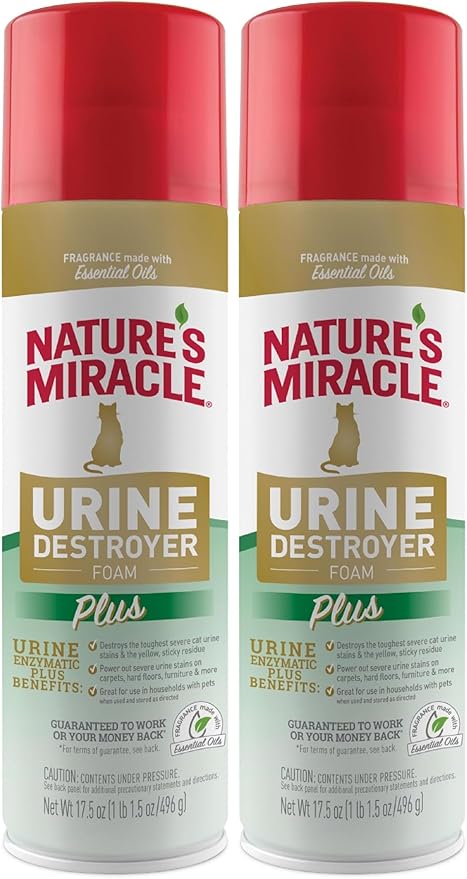Nature's Miracle Urine Destroyer Plus for Cats, Enzymatic Formula for Severe Cat Urine Stains, 17.5 oz (Pack of 2)