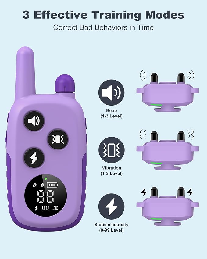 Jugbow Dog Training Collar - 4200FT Dog Shock Collar with Remote for Large Medium Small Dogs, Rechargeable Waterproof IPX8 E Collars with Beep (1-3) Vibration(1-3) Safe Static(0-99), Purple