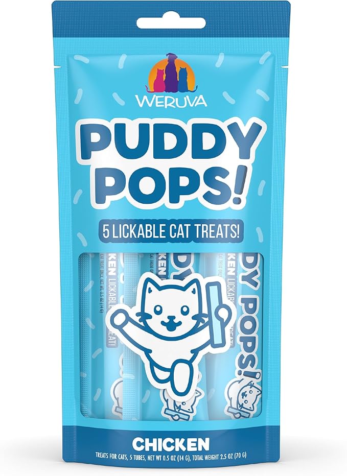 Weruva Puddy Pops, Chicken Lickable Cat Treats, 0.5oz Tube, Pack of 5