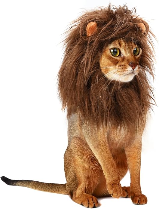 Onmygogo Lion Mane Wig for Cats and Dogs, Funny Pet Cat Costumes for Halloween Christmas, Furry Pet Clothing Accessories