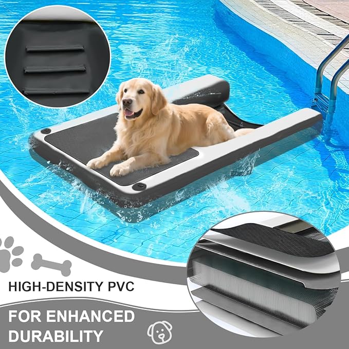 Inflatable Dog Water Ramp, Non-Slip Floating Dock Ladder for Pools, Boats & Lakes, Pool Ramp for Dogs Up to 200 Pounds, Black