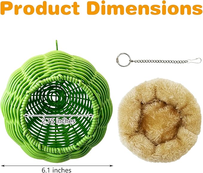 Rattan Birds Nest for Cage Hanging Parakeet House Chewproof Parrot Breeding Bed Small Budgies Hideout Swing Hut Bird Cage Accessories for Lovebirds Cockatiel Conure Finch Canary (Green)