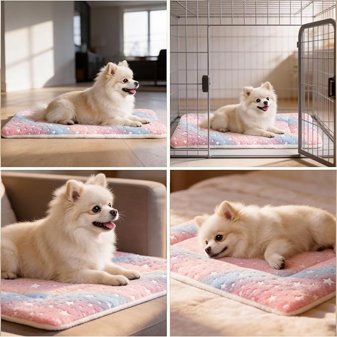 2-Pack Extra Large Self Warming Cat Bed Mat - 45x60cm (18"x24") Ultra Thick 5cm Thermal Pet Pad with Dual-Sided Flannel & Polar Fleece, Washable Cat & Dog Bed for Indoor Outdoor Use Rainbow Stars