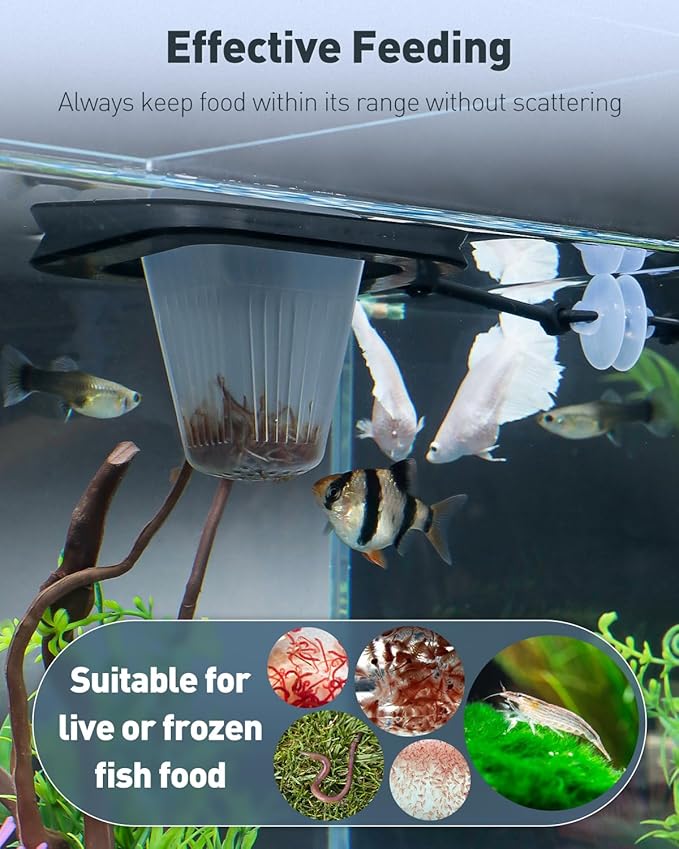 Pawfly Aquarium Bloodworm Feeder - Floating Red Worm Feeding Cup with Suction Cup, Multipurpose Fish Food Holder & Measuring Cup for Fish Tank