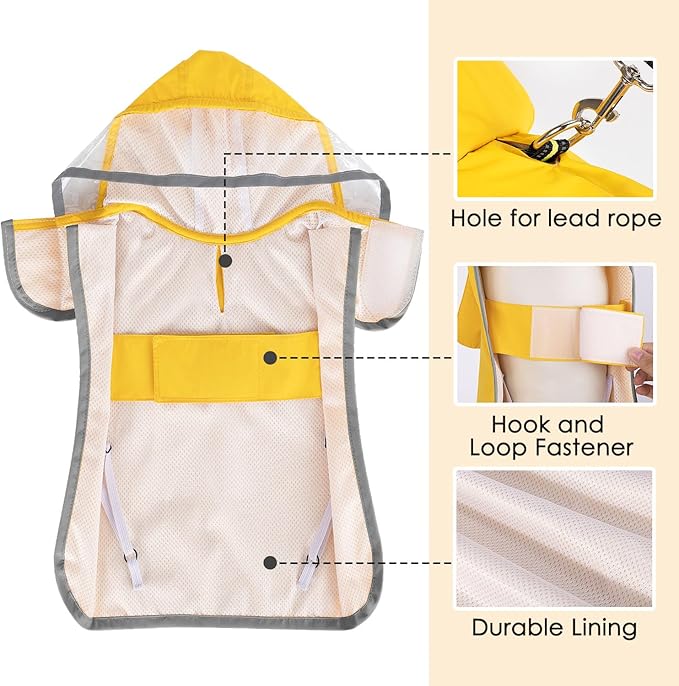 Lukovee Dog Raincoat, Adjustable Dog Rain Jacket with Clear Hooded Double Layer for Large Medium Small Dogs Puppies, Waterproof Rain Coat Poncho with Reflective Storage Pocket & Rim (Y,XXXL)
