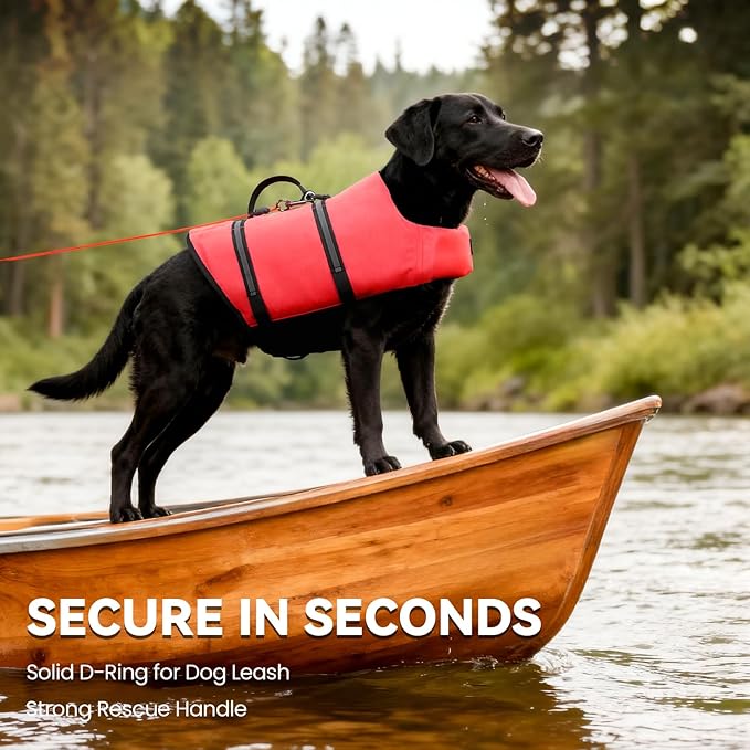 VIVAGLORY Rip Stop Dog Life Vest, Swimming Vest with Handle, Buoyancy for Doggy Puppy, Dog Life Jacket for Swimming & Boating, XL, Bright Pink