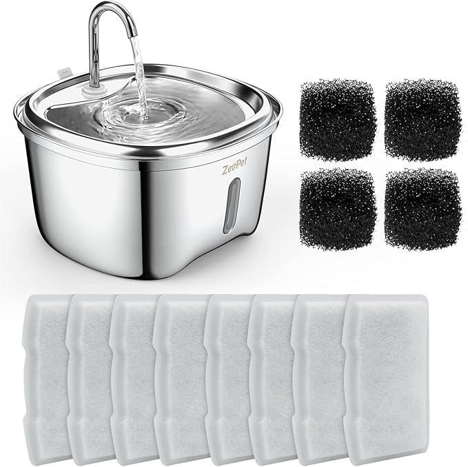 cat water fountain filter Replacements for 120oz/3.5L Stainless Steel D90 Pet Water Fountain,(Pump filter x4, Carbon Resin Filters x8)