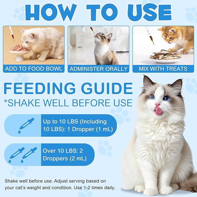 NIFEISHI L-Lysine Liquid Supplement for Cats - for Respiratory Health, Sneezing, Runny Nose & Eye Care - for Cats of All Ages, Easy-to-Use Liquid Drops, 60ml/2oz