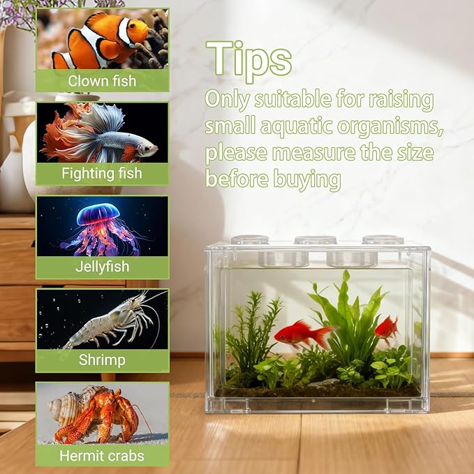 JIABEIUS 4 PCS Small Betta Fish Tank, 0.2 Gallon Mini Aquarium Tank, Cube Stackable Fish Bowl, Tiny Desktop Tank for Small Fish, Insect, Shrimp, Turtle, Spider