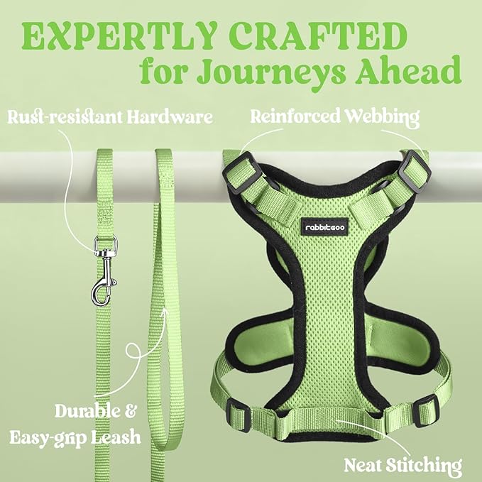 rabbitgoo Cat Harness and Leash for Walking, Escape Proof Soft Adjustable Vest Harnesses for Cats, Easy Control Breathable Reflective Strips Jacket, Light Green, S