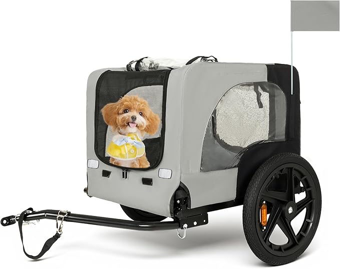 Heavy-Duty Dog Bike Trailer & Collapsible Pet Carrier for Bike with 16-Inch All-Terrain Wheels, Universal Hitch, Safety Flag & Weather-Resistant Design for Outdoor Adventures