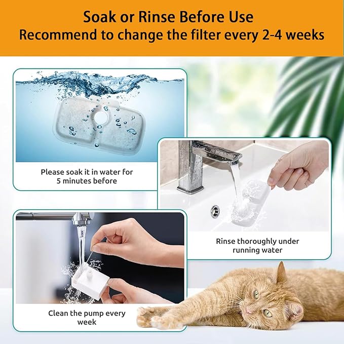 12 Packs Cat Water Fountain Filter Replacement Compatible with Dockstream Cat Water Fountain PLWF005/PLWF115/PLWF105,Triple Filtration System Replacement Filter with Pre-Filter Sponge