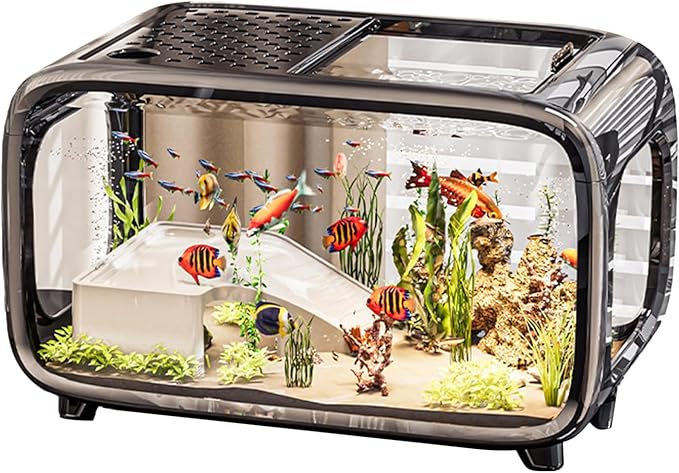 Fish Tank Small, Clear Acrylic Aquarium, Betta Fish Tank with Open Top, Aquatic Animals Container with Easy Cleaning Design, Fishes Bowl and Stable Base for Use Snails Plants Shrimp Turtle