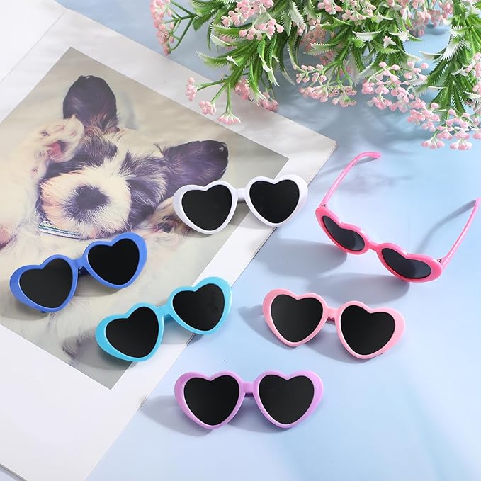 6 Pcs Pet Heart Sunglasses Summer Cute Pet Dog Sunglasses Retro Small Cat Glasses Photos Props Dolls Glasses Puppy Party Decor for Small Dogs Cat Accessories(Pastel Colors Set)